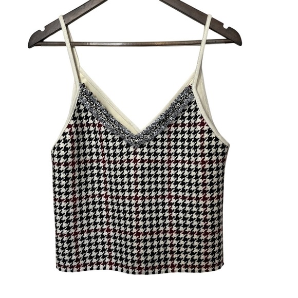 Zara Tops - Zara Contrast Cream Houndstooth Camisole Top‎ Suede Medium